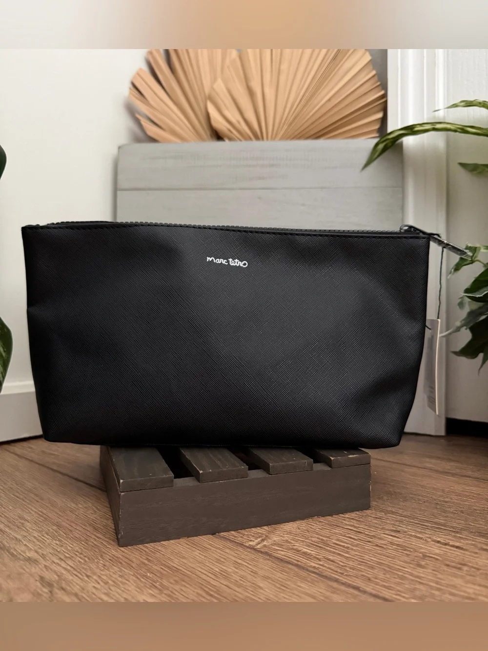 Marc Tetro Black & Floral Dogs Large Cosmetic Case Pouch - NWT